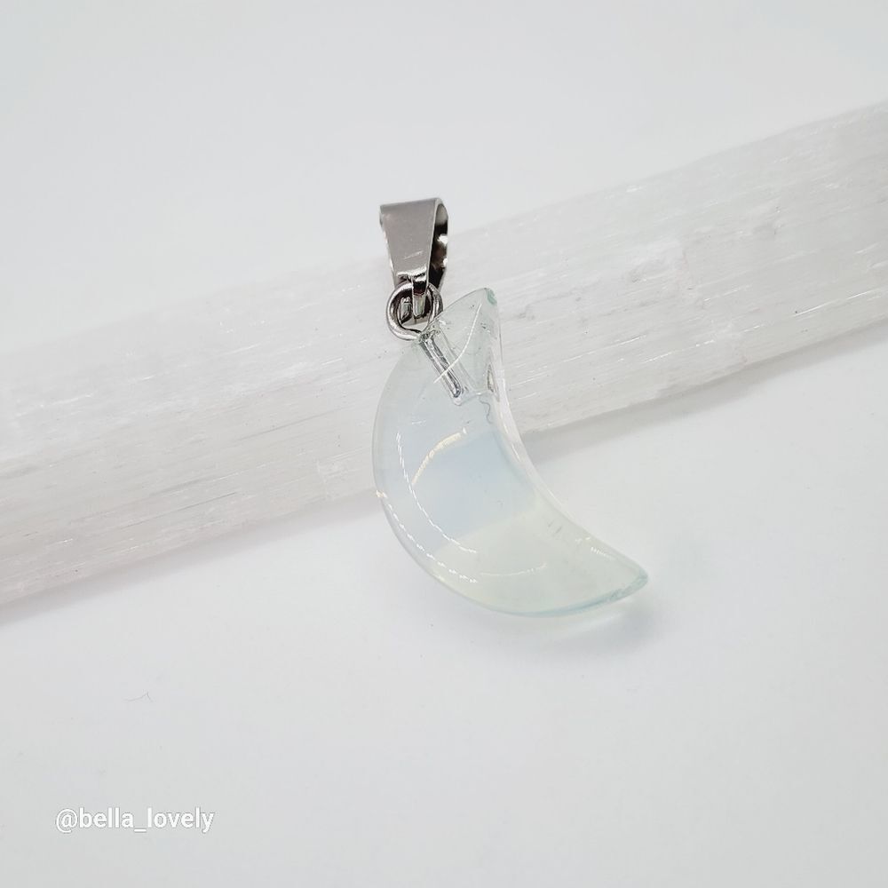 Petite Opal Opalite Moon Crescent Moon Shaped Pendant with Silver Toned Bail